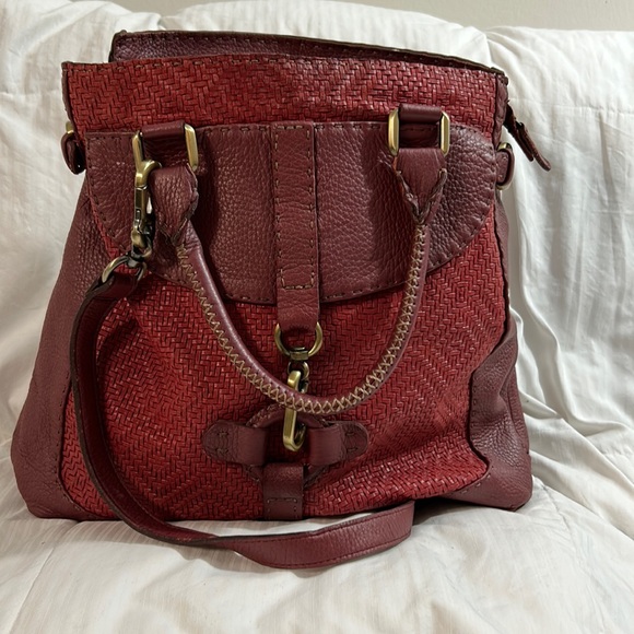 Carla Mancini Handbags - Carla Mancini Grace Wine Woven & Leather Large Shoulder Bag
